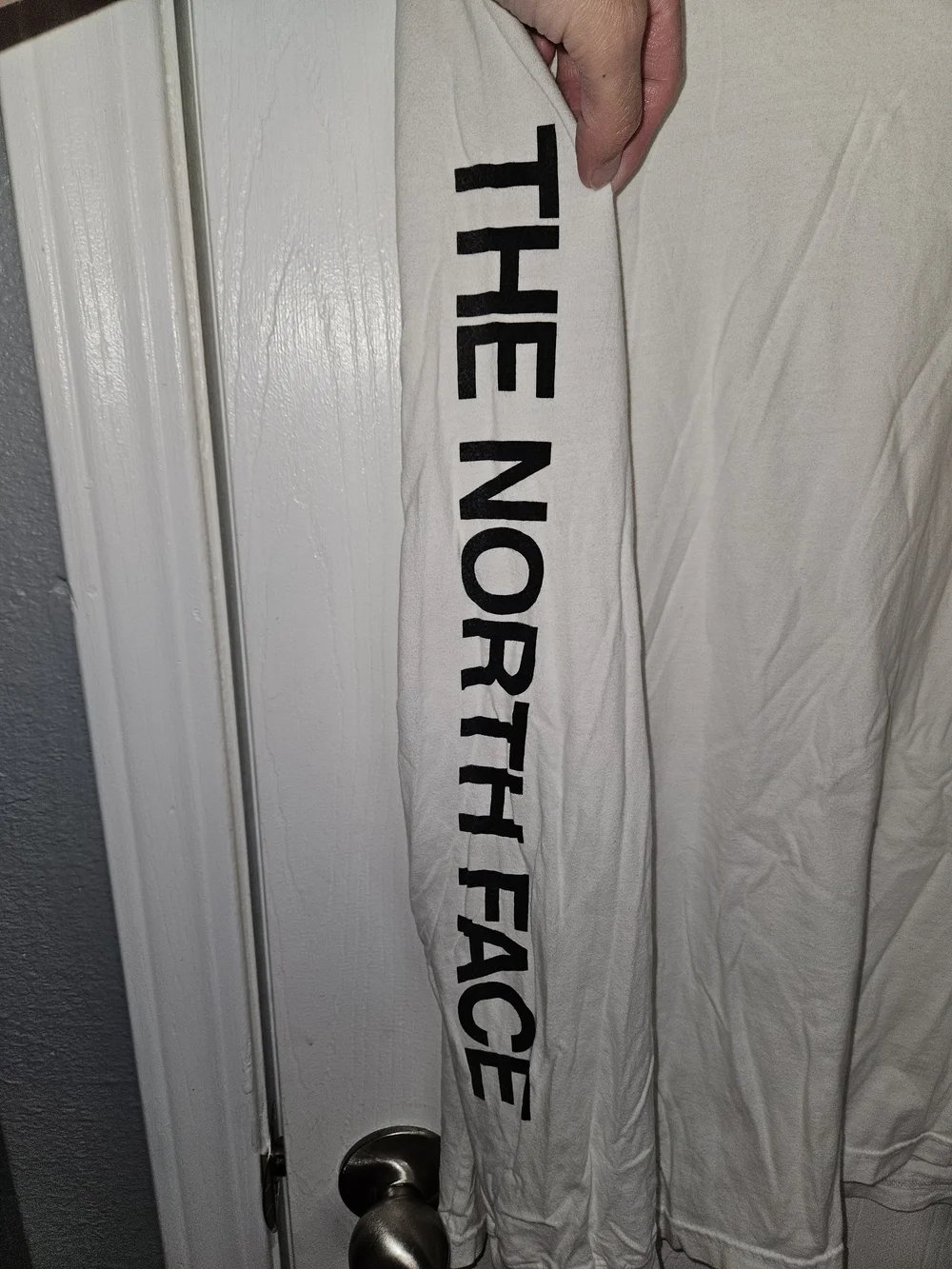 The North Face Men’s White Long-Sleeve Logo Tee with Sleeve Print